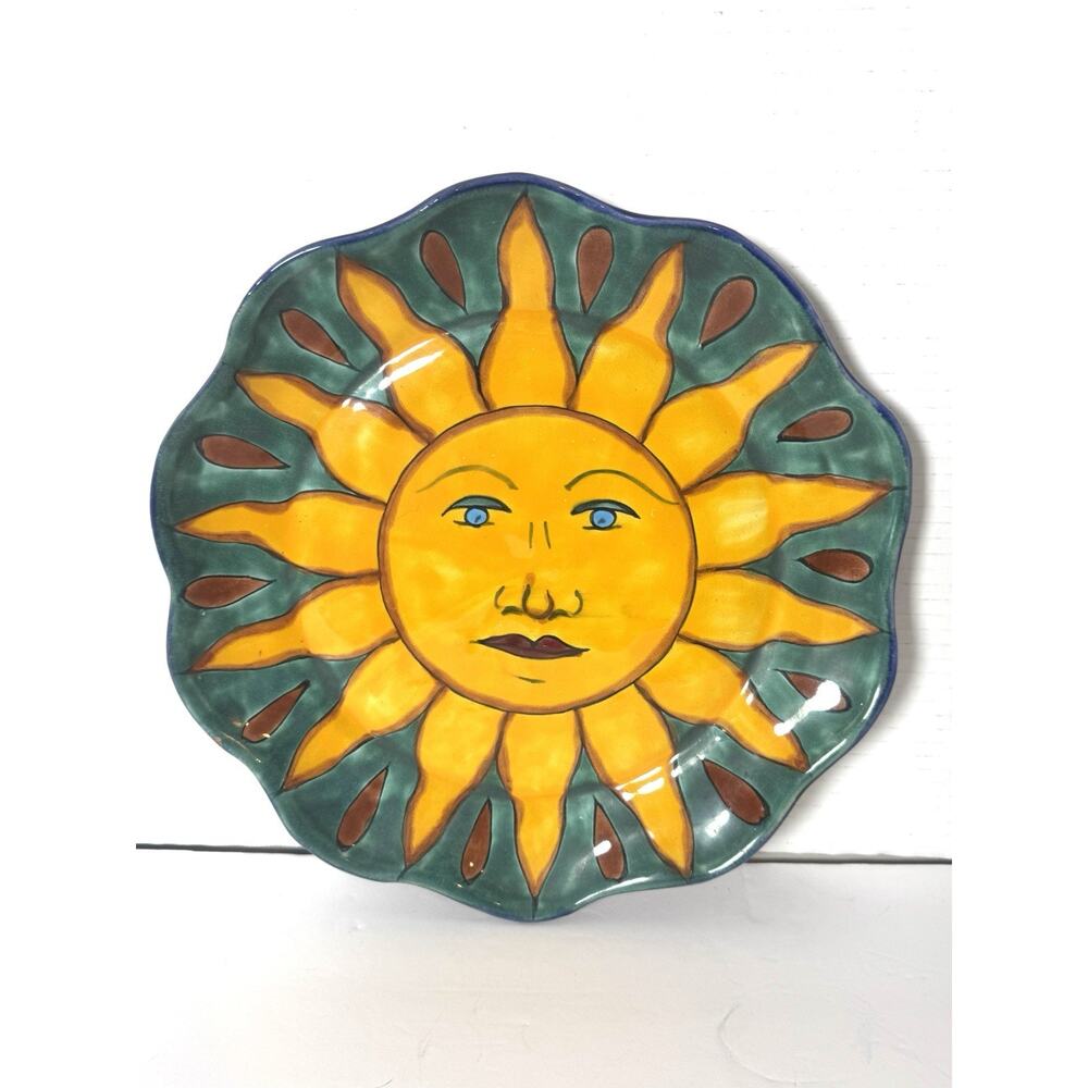 Vintage Mexican Lead Free Sun Plate Bright Colors 11.5” Signed Celestial Decor